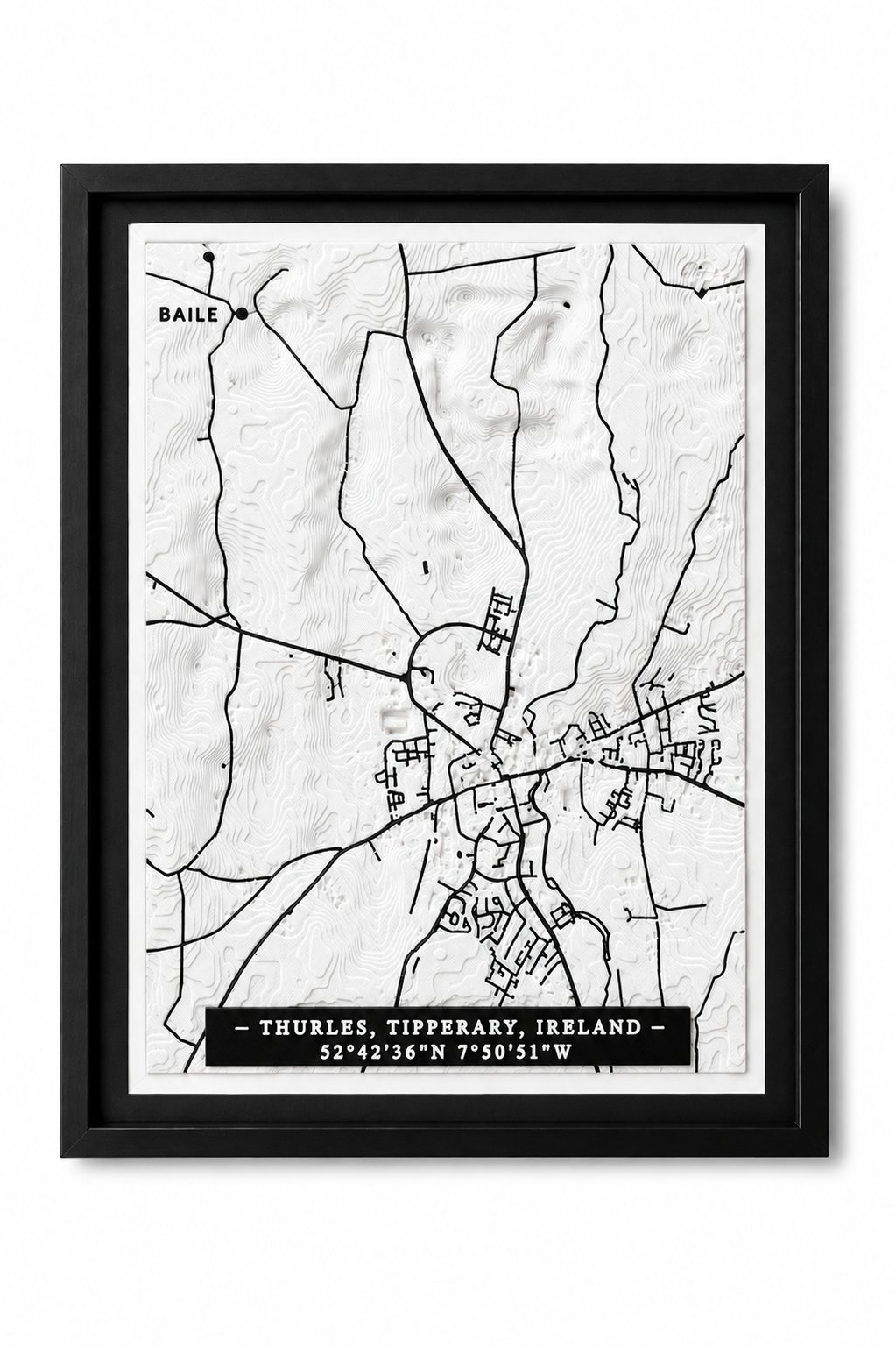 Framed custom 3D printed map of Thurles, County Tipperary