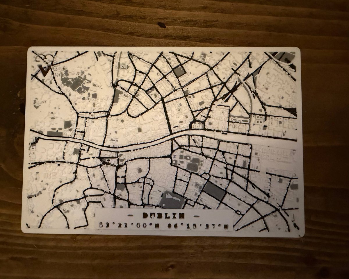 3D printed topographic map of Dublin city