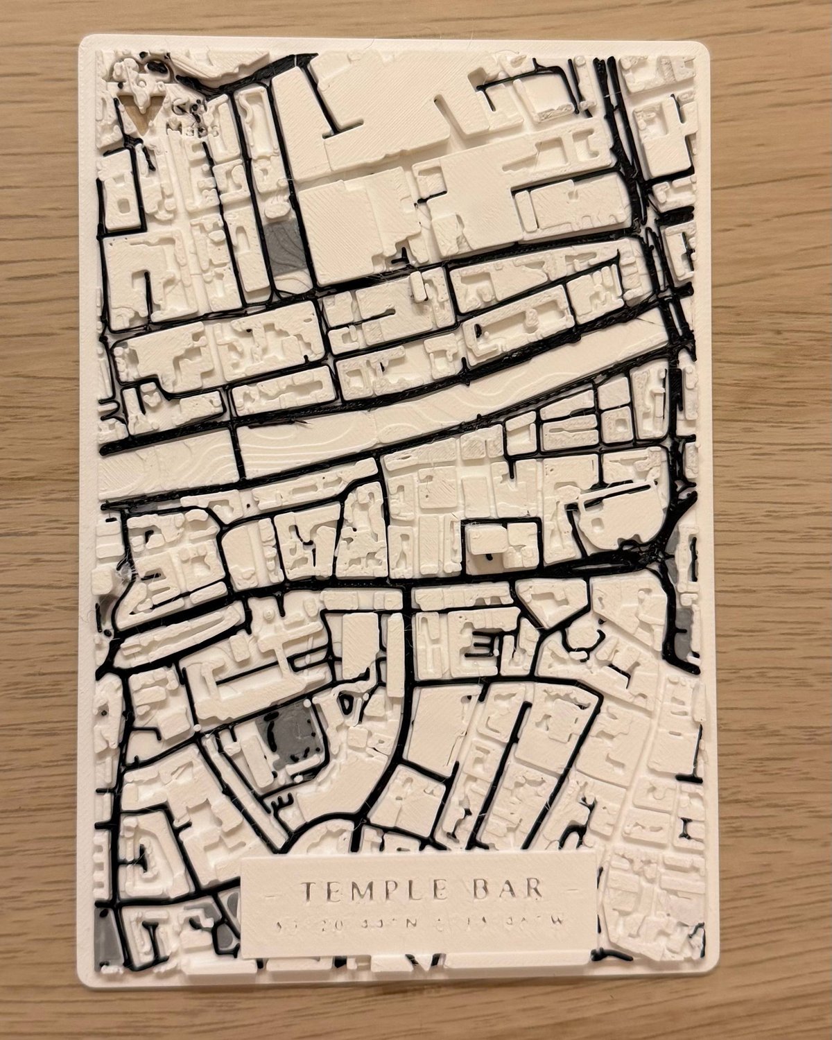 3D printed topographic map of Temple Bar, Dublin